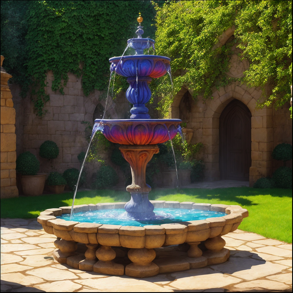 A picture of a small flowing fountain, emitting arousal