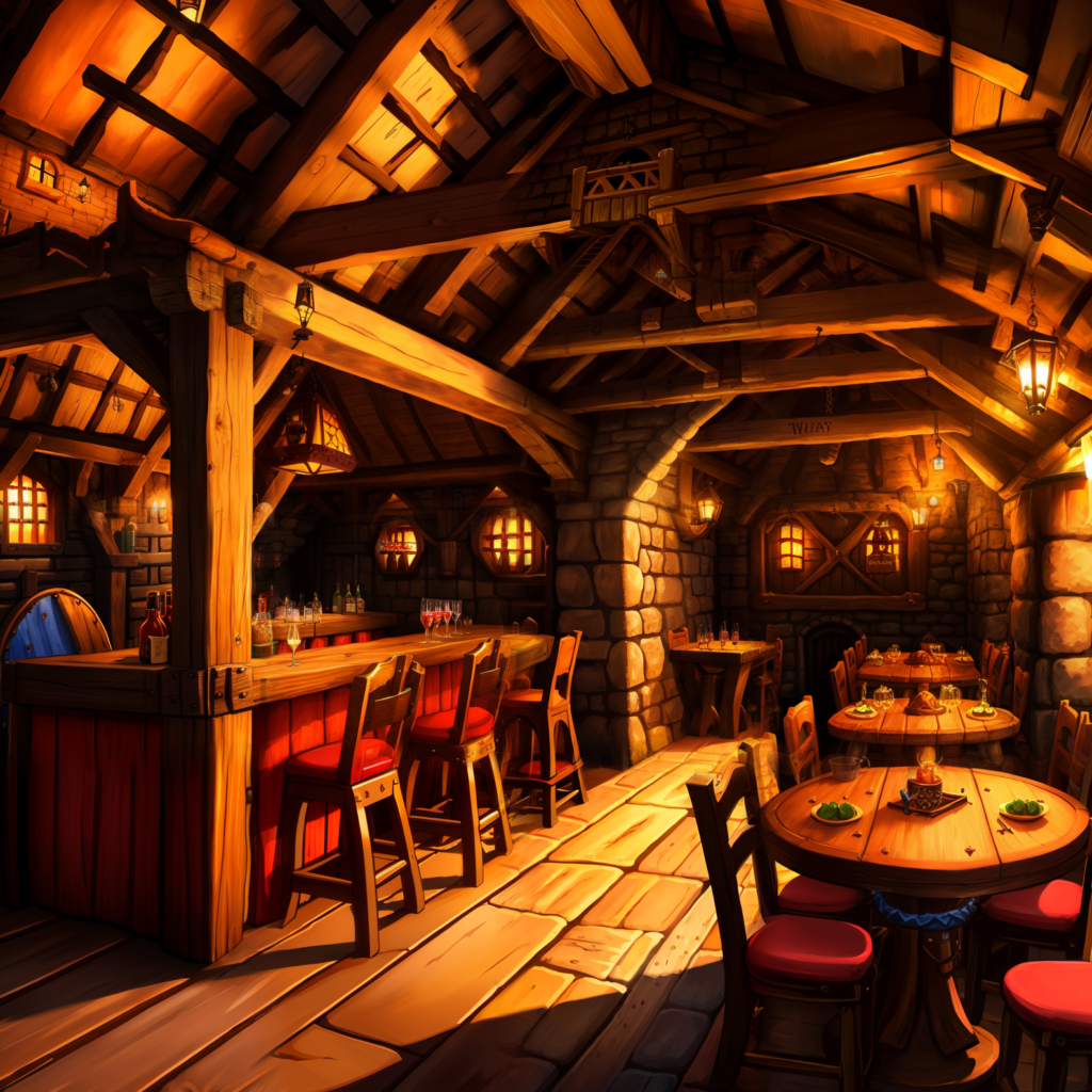 A fantasy tavern, looking very calming and welcoming