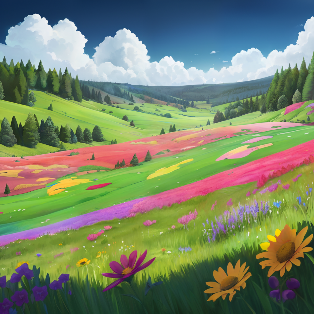 A big wide open summer field with many colorful flowers